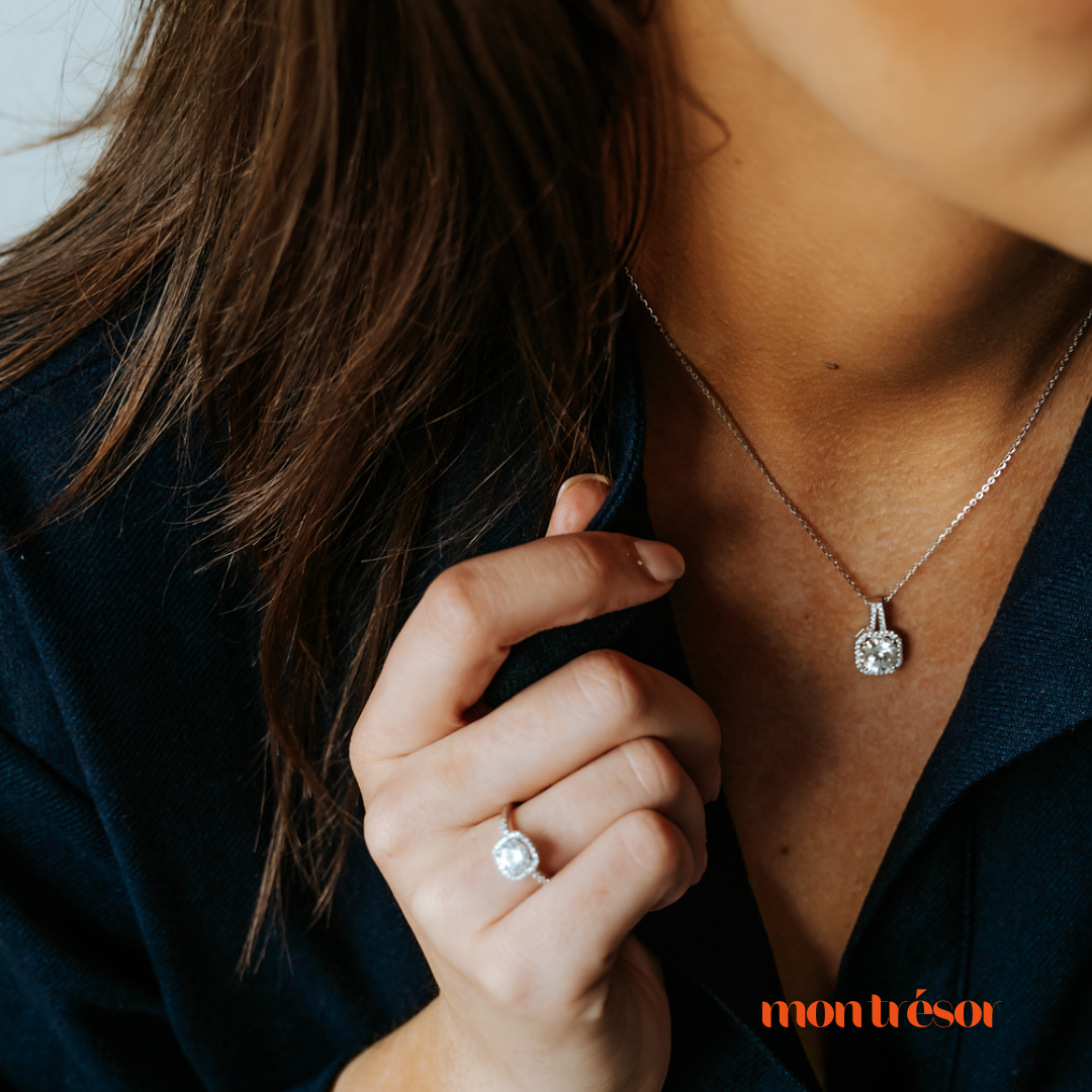 Square stone studs Zilver