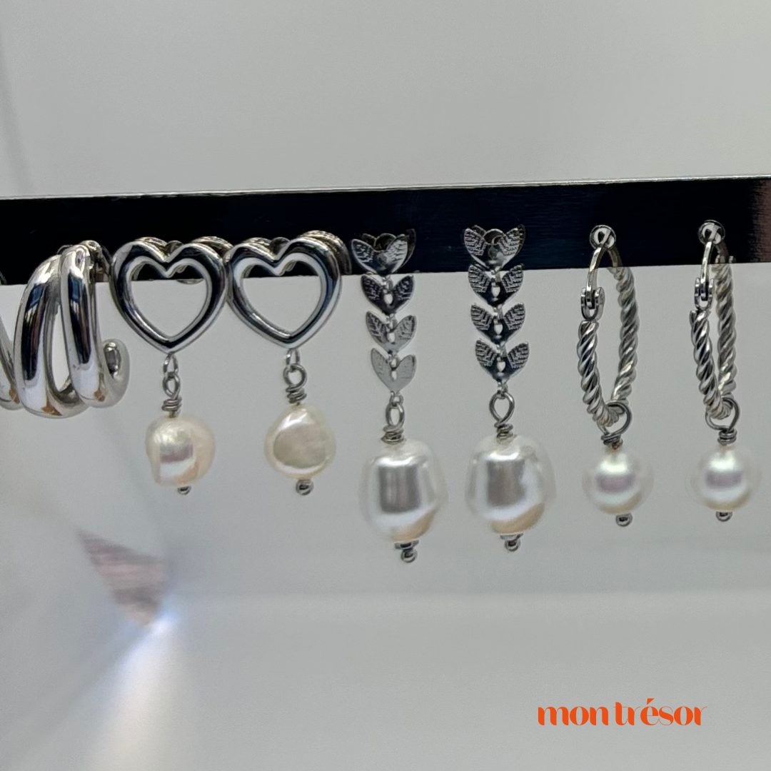 Round rope earring with pearl pendant zilver