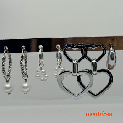 Round rope earring with pearl pendant zilver