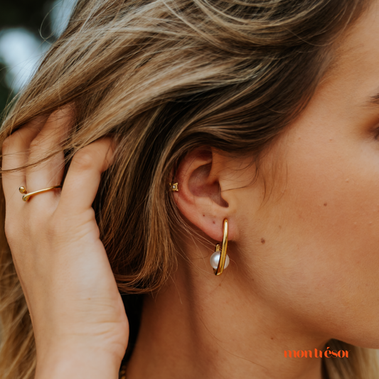 Half moon pearl earrings